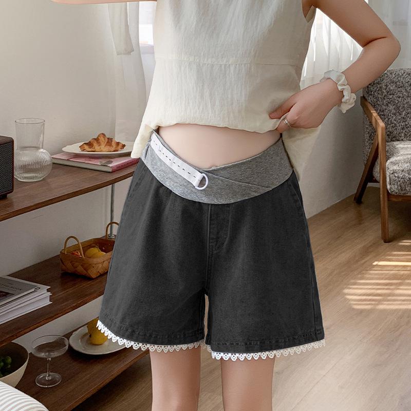 

Maternity Sweet Spicy Lace Denim Shorts - Summer Loose Fit, Slimming, Wide Leg, Plus Size, A-line Hot Pants for Women M