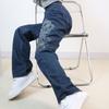 Womens Loose Straight Leg Jeans Blue Printed Denim Pants Hip Hop Streetwear Vibe Style