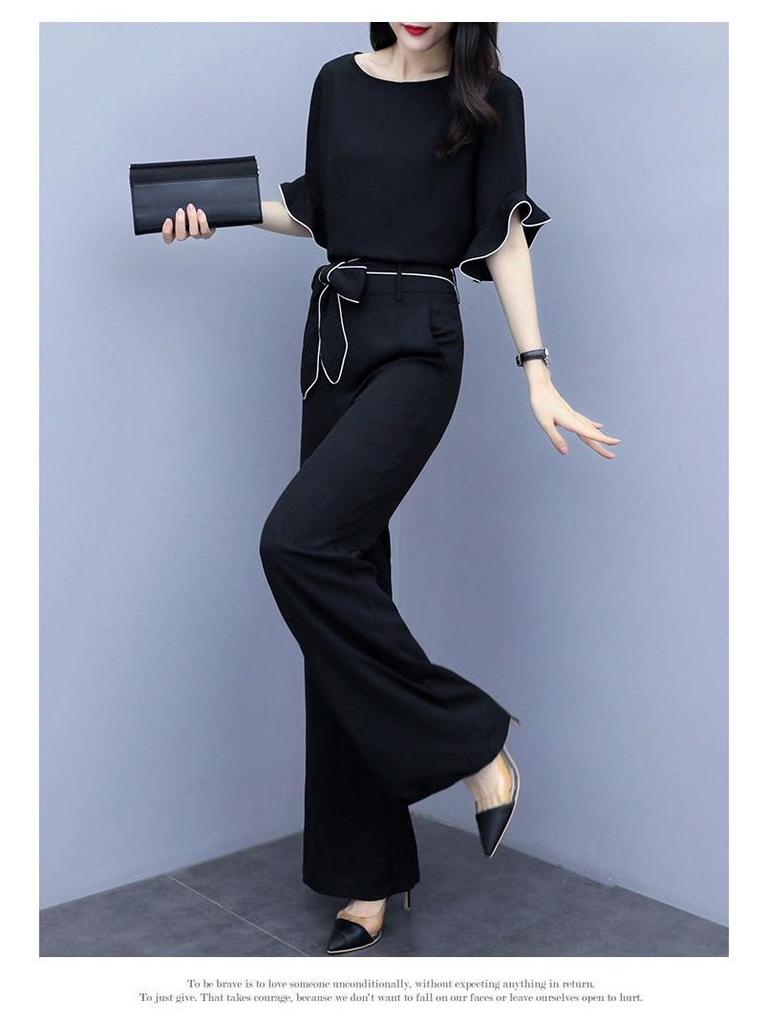 Women's 2023 Summer Wide-Leg Pants Suit: High-Waisted, Slimming, Fashionable Yujie Casual Two-Piece Set