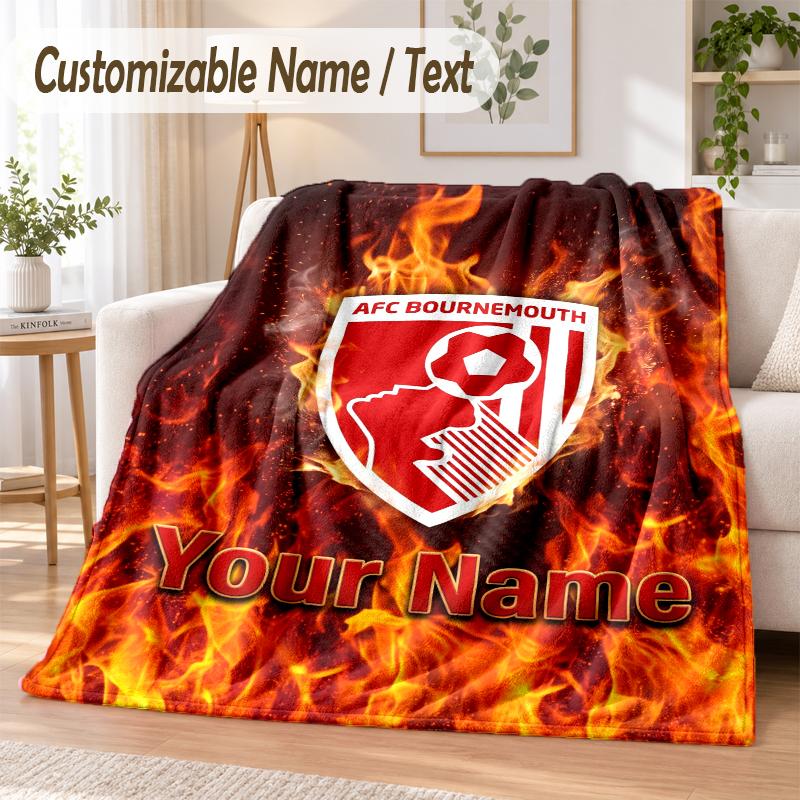 Custom Text Flannel Blanket Bournemouth Football Print Warm Cozy Blanket Home Sofa Bedding