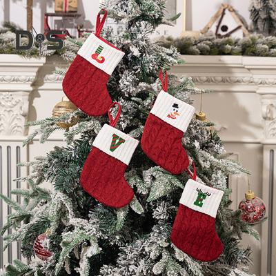 Mini Initial Christmas Stocking Embroidered Letter Knitted Christmas Stockings Festival Hanging Ornament for Home Christmas Decor