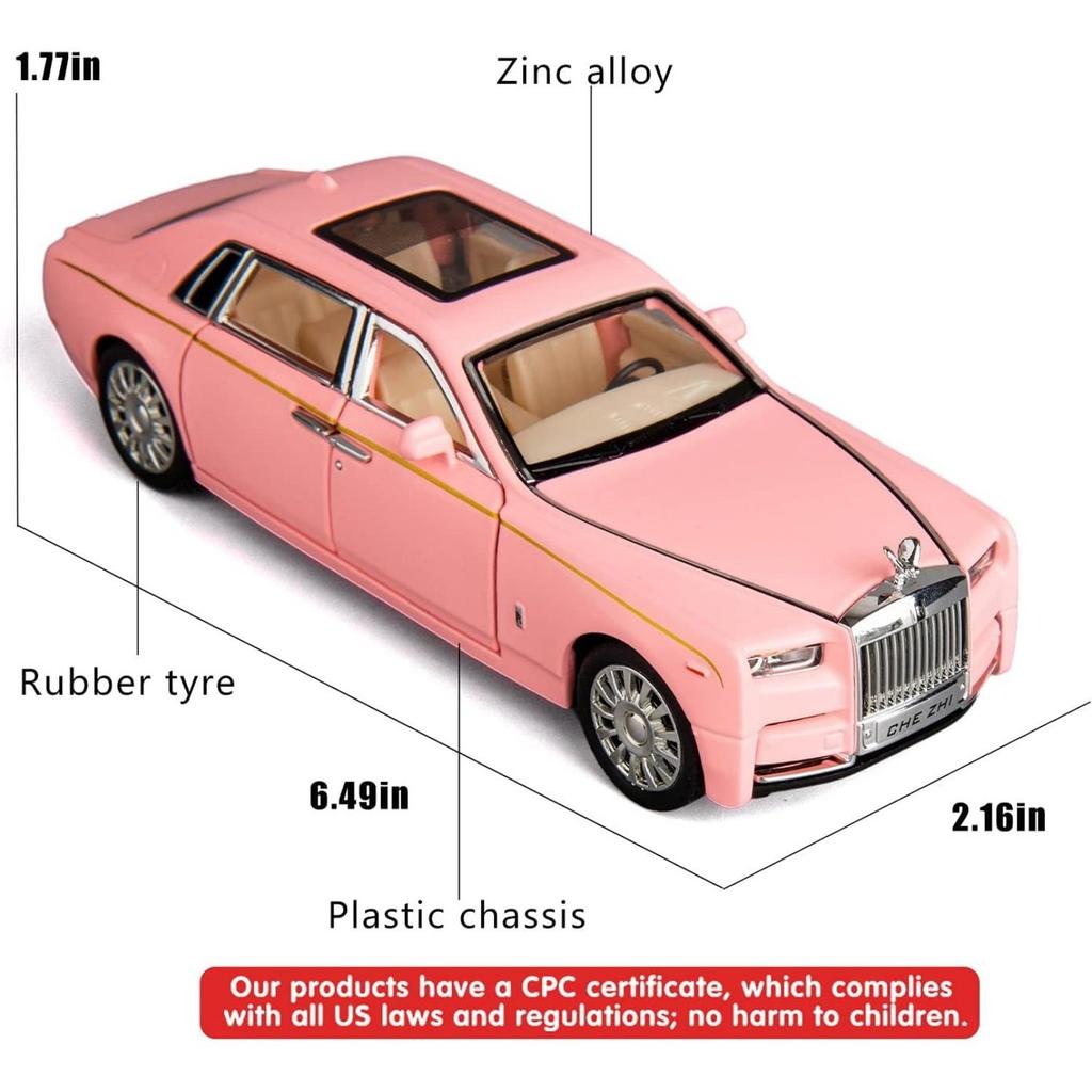 Rolls-Royce Phantom-Modellauto im Maßstab 1/32, Spielzeugauto mit Rückziehfunktion aus Zinklegierung mit Ton und Licht als Geschenk für Kinder, Jungen und Mädchen