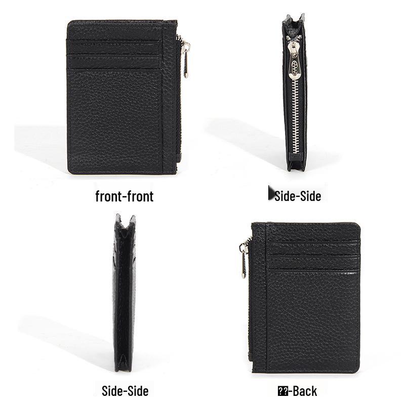 Women's Genuine Leather Slim Card Holder & Coin Purse - Japanese Minimalist Style with Multi-Card Slots and ID Holder.