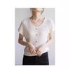 Exquisite French Retro Ice Silk V-Neck Knitted Summer T-Shirt for Women