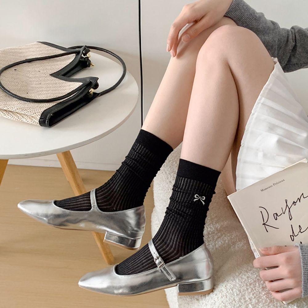 

JK Balletcore Bow Sock Простые носки с вышивкой и бантом Sweet Party