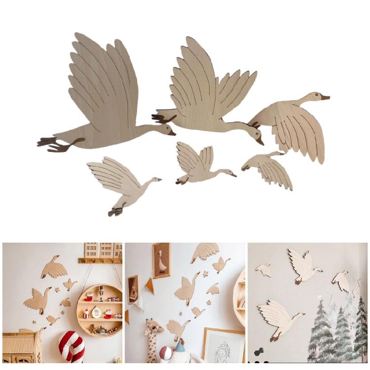 Set Of 6 Elaborate Cygnet Wall Decal Wood Flying Birds Perfect For Children Room And Art Collectors