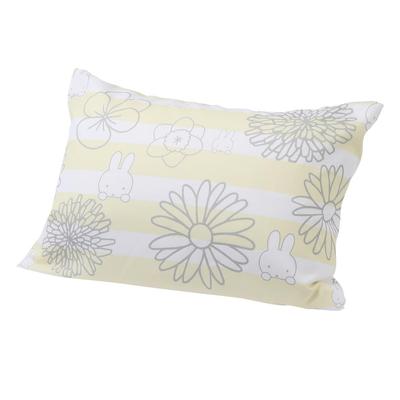 Nishikawa Miffy Fits Pillows with Inner PJ04140034 Pillowcase, 63x43cm, Washable, Reversible, Cover, DB4601, Striped, Flower, Yellow,