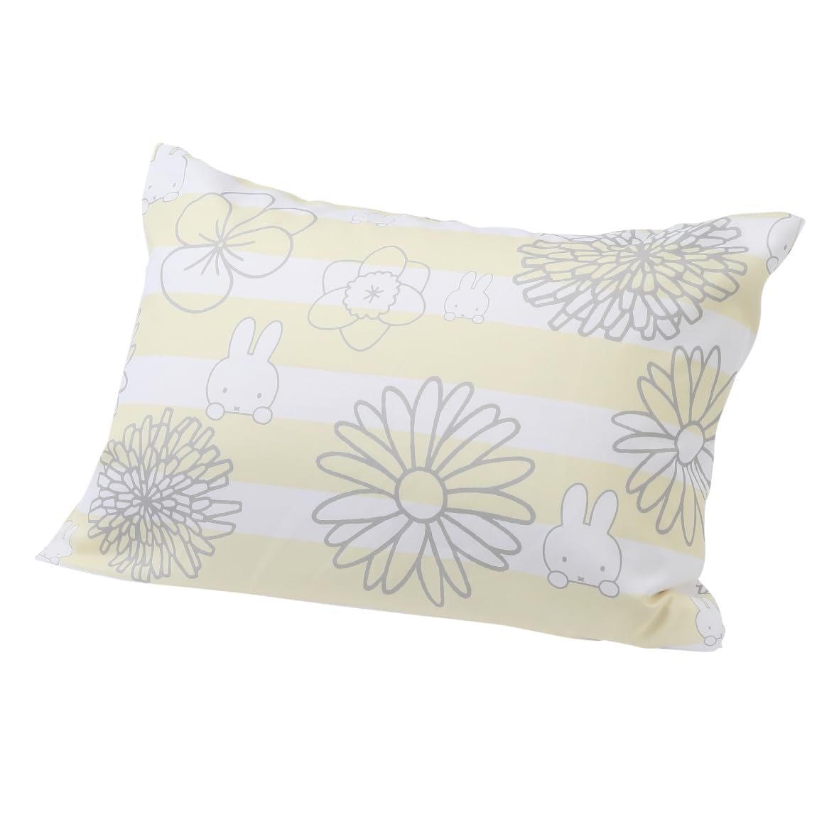 

Nishikawa Miffy Fits Pillows with Inner PJ04140034 Pillowcase, 63x43cm, Washable, Reversible, Cover, DB4601, Striped, Flower, Yellow,