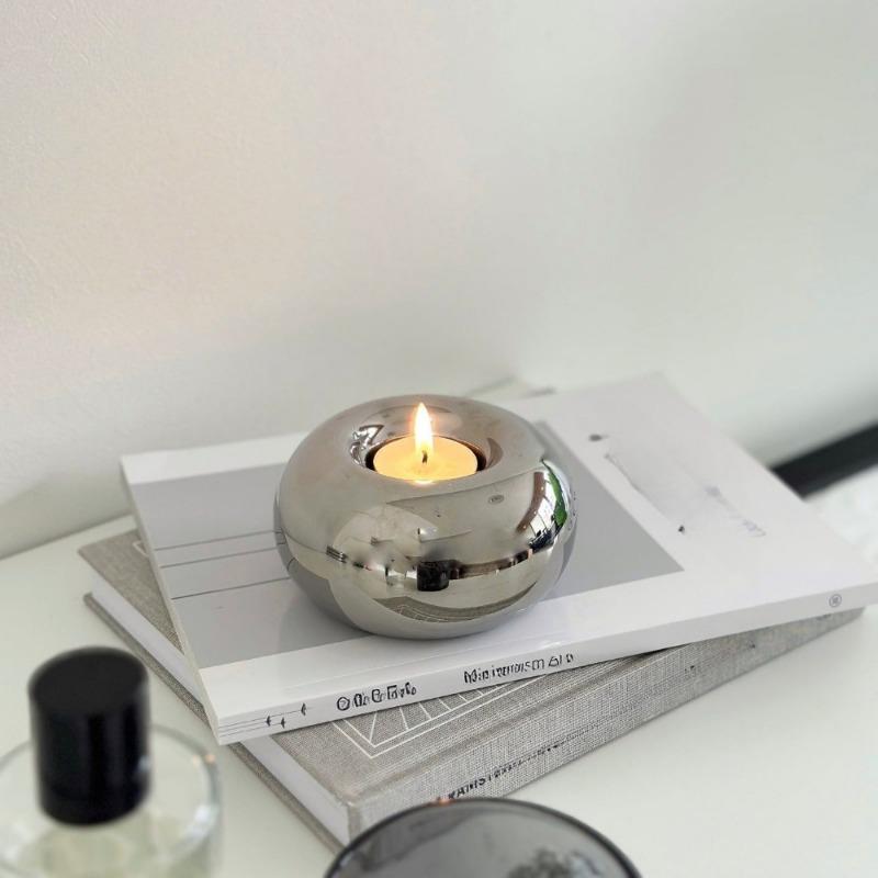 Modern Ceramic Silvery Candle Holder Ornament Round Candle Holder ins Style Desktop Home Decoration