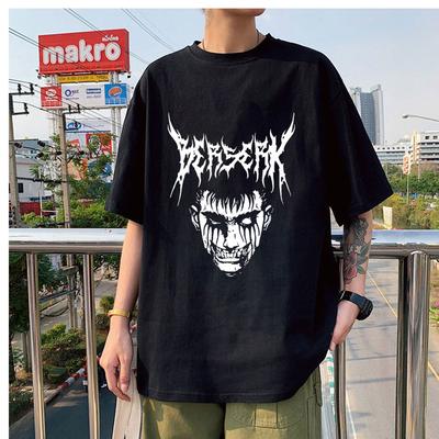 Męska koszulka Dark Berserk z krótkim rękawem Manga Oddychający, ponadgabarytowy wzór Bawełna Casual Cartoon T Shirt męski