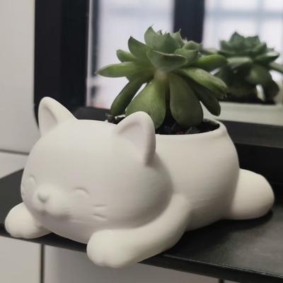 3D Printed Cat Flower Pot Cute Decoration Mini Plant Pot Multi-functional Ornaments Animal Shaped Desktop Planter