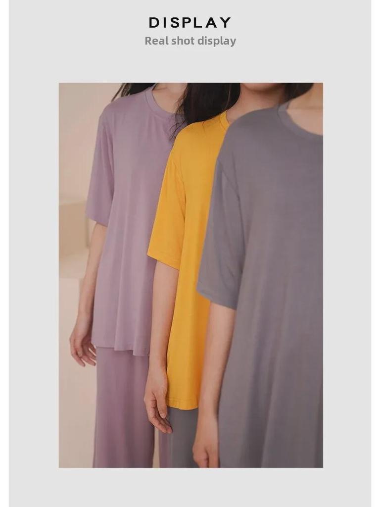 Women's Summer Short-Sleeve Modal Cotton Pajama Set with Chest Pad