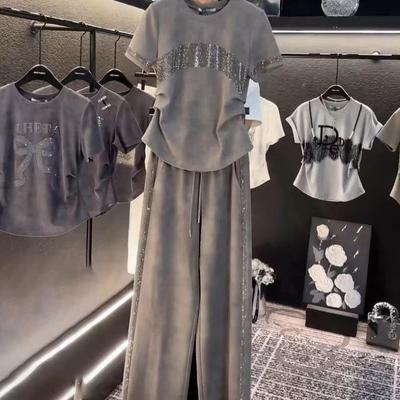 Fashion Casual Summer Suit Short-sleeved Top Slim Long Shorts Two-piece Suit