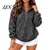 Kadın Oversize Sweatshirt Leopar Desenli Kapüşonlu, Yarım Fermuarlı Kapüşonlu Kanguru Cep Cepli, Sonbahar Uzun Kollu Günlük Kazak Üst İlkbahar Sonbahar