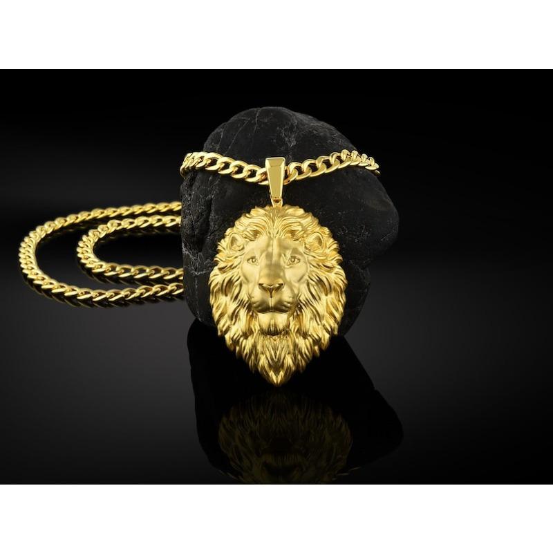 Lion King Men s Necklace, Lion Pendant with Cuban Chain, Lion Vortex Jewelry, Personalized Lion King Necklace 60cm