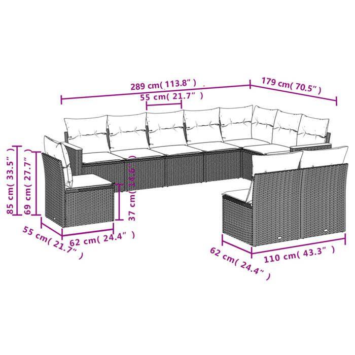 VidaXL Garden Lounge Set with Cushions 10 Pcs, Patio Sofas, Patio Furniture Set, Outdoor Furniture, 3226073