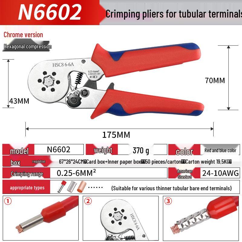 HSC8 6-4 Insulated Tubular Terminal Crimping Pliers Set