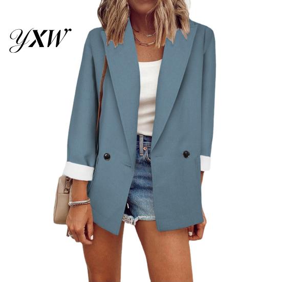 Blazer Coat Long Sleeve Big Pockets Single Button Office Suit Fashion Solid Color Lapel Jacket Workwear