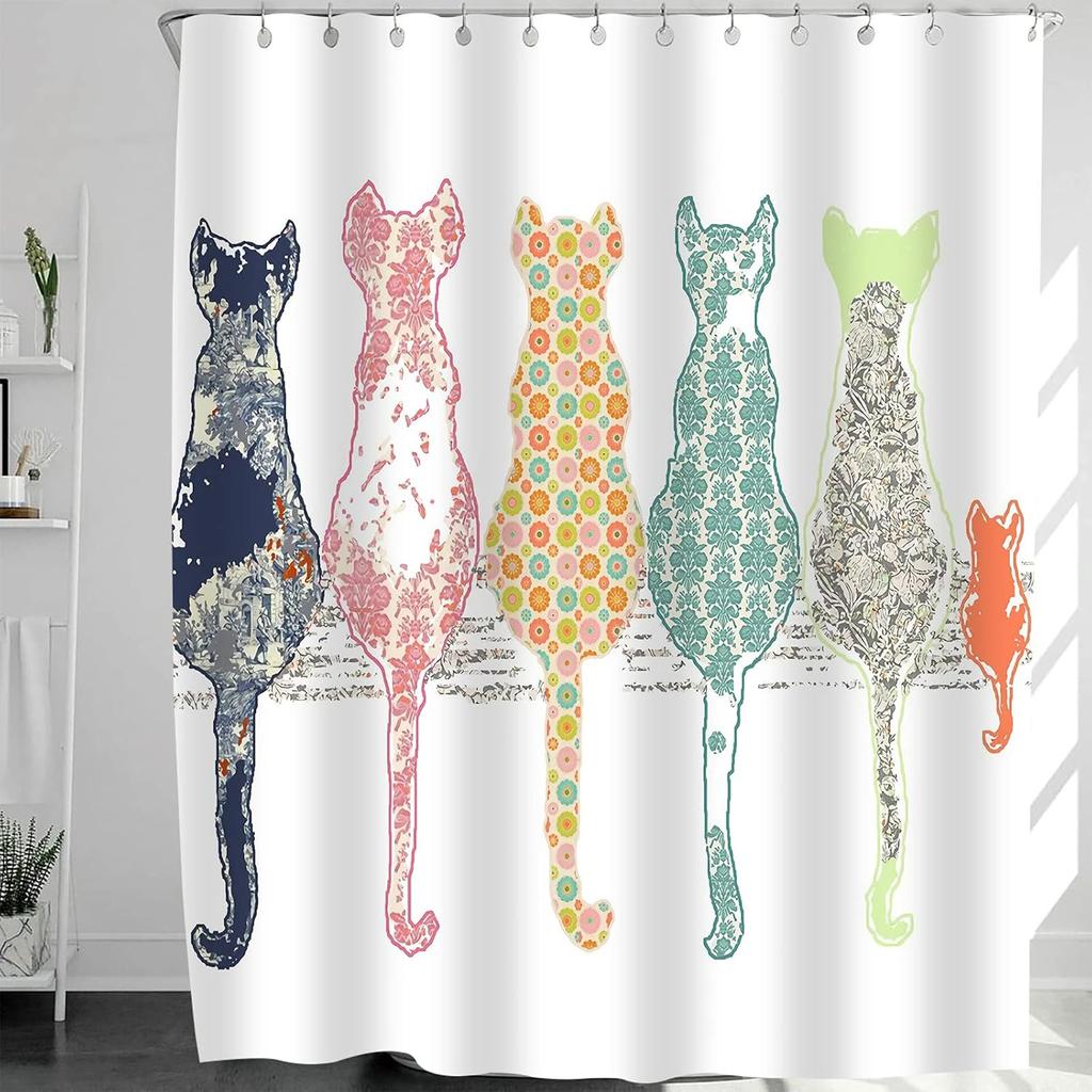 Colorful Cat Back Shower Curtain,  Shower Bath Curtain for Bathroom,Polyester Fabric Bathroom Shower Curtain