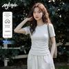 MJ STYLE Women's Solid Color Slim Fit Round Neck Short Sleeve T-Shirt
