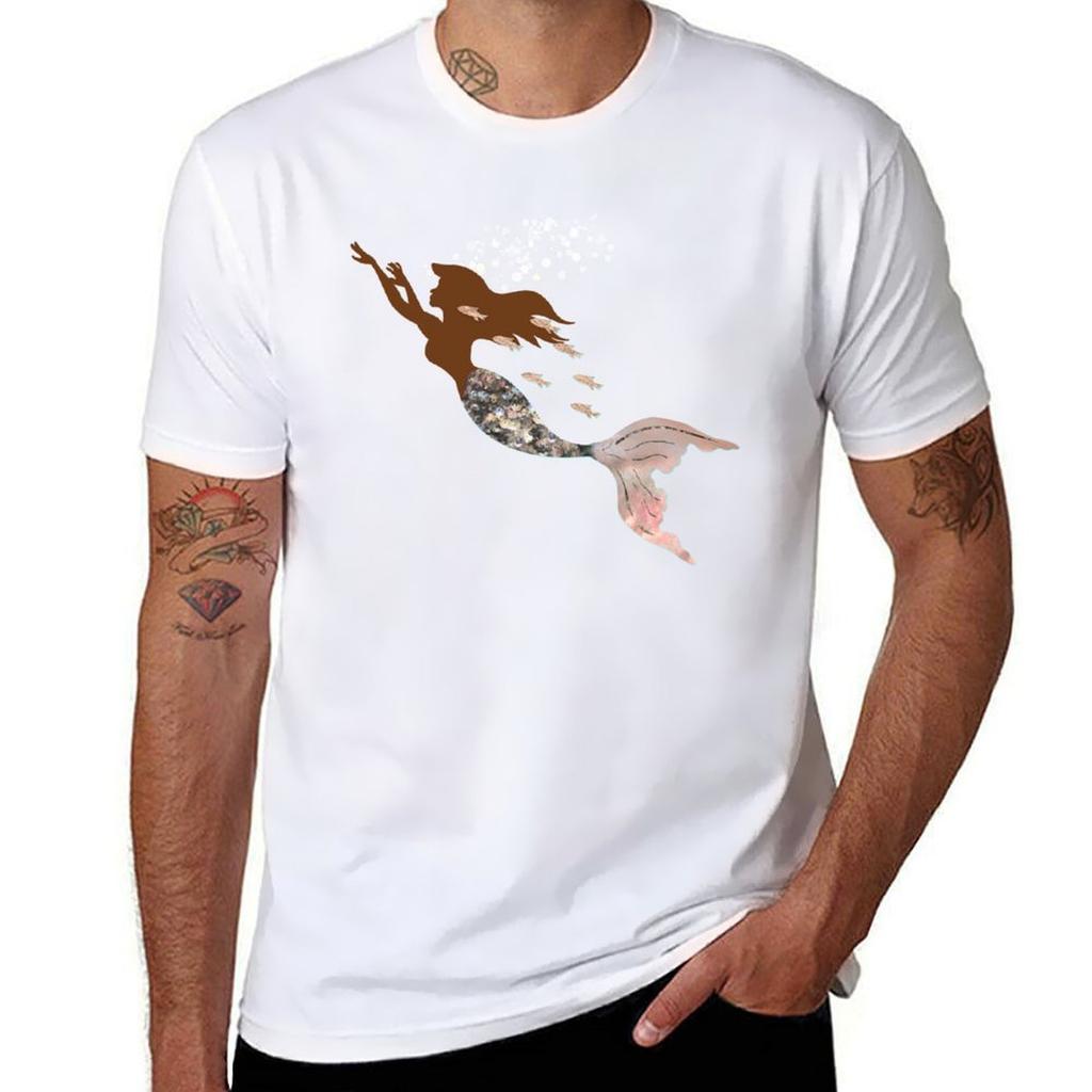 Swimming With The Fishes A Brown Mermaid Racing Rose Gold Fish Tshirt Retro Style Print Casual Top