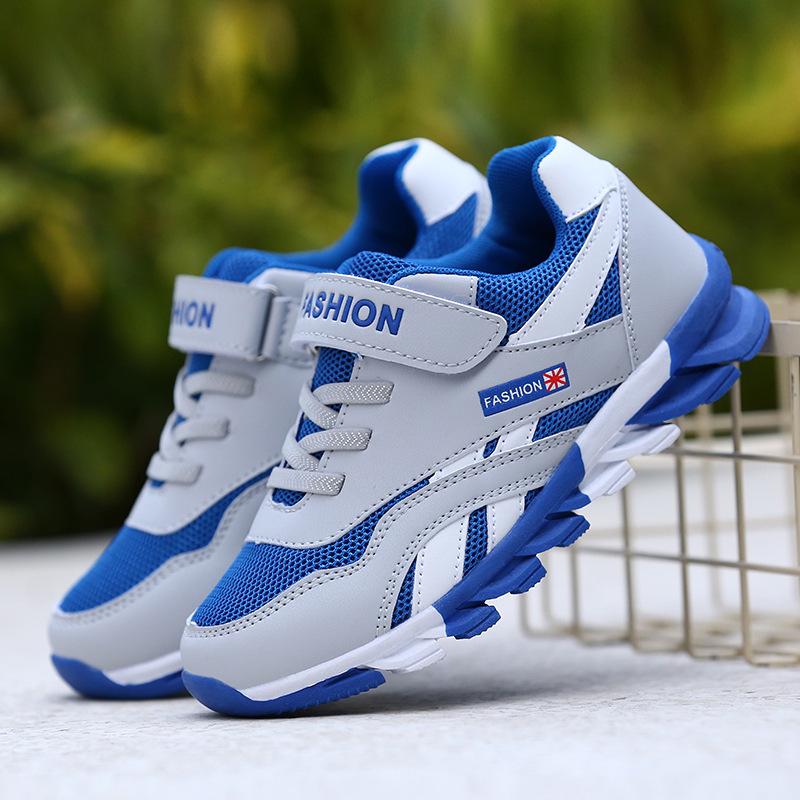 

Boys Waterproof Leather Thick-Soled Sneakers with Magic Tape - Wear-Resistant Running Shoes for Spring 2026. 37