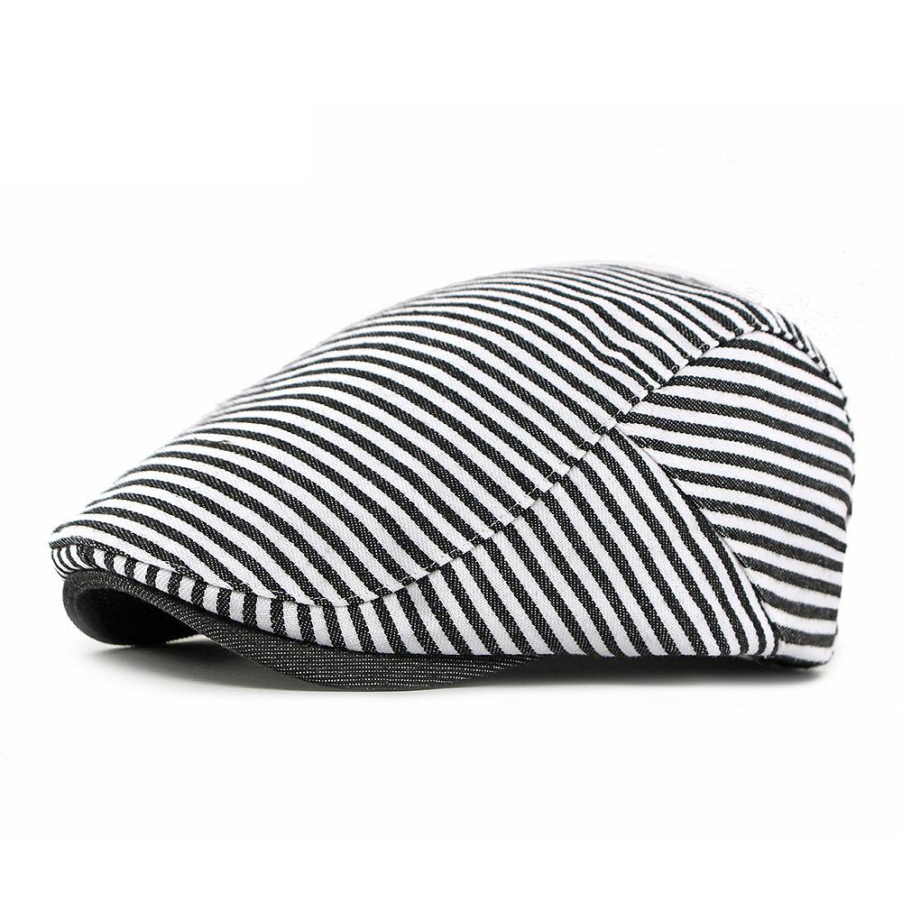 Navy Striped Cap Men Women Retro Beret British Cap Forward Cap