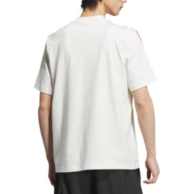 adidas Originals Graphic T-Shirt Logo Striped Print V-Neck Short Sleeve Men T-Shirts White JD3259