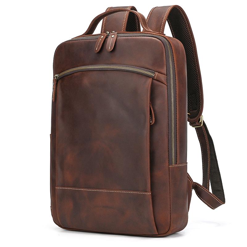 Vintage Men's Crazy Horse Leather Backpack Genuine Leather Retro Rucksack Large Classic Travel Backpack Big Laptop Computer Bag