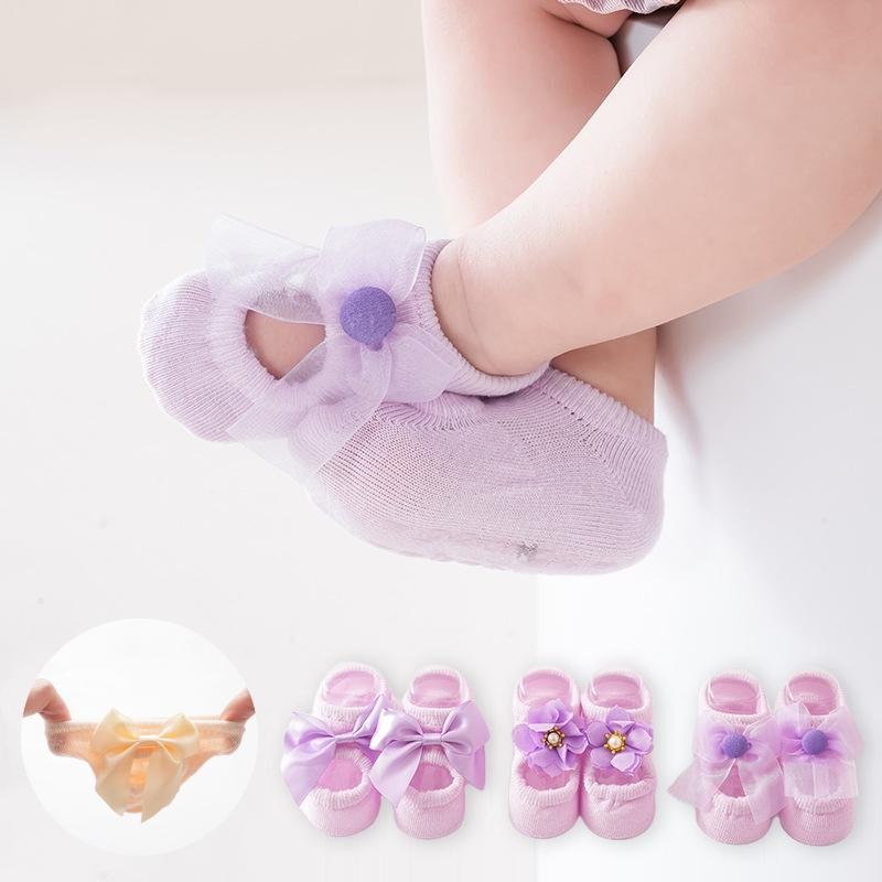 3 Pair Baby Girl Ankle Socks Lace Bow Infant Anti Slip Socks Newborn Princess Pearl Low Cut Socks Children Home Floor Shoes