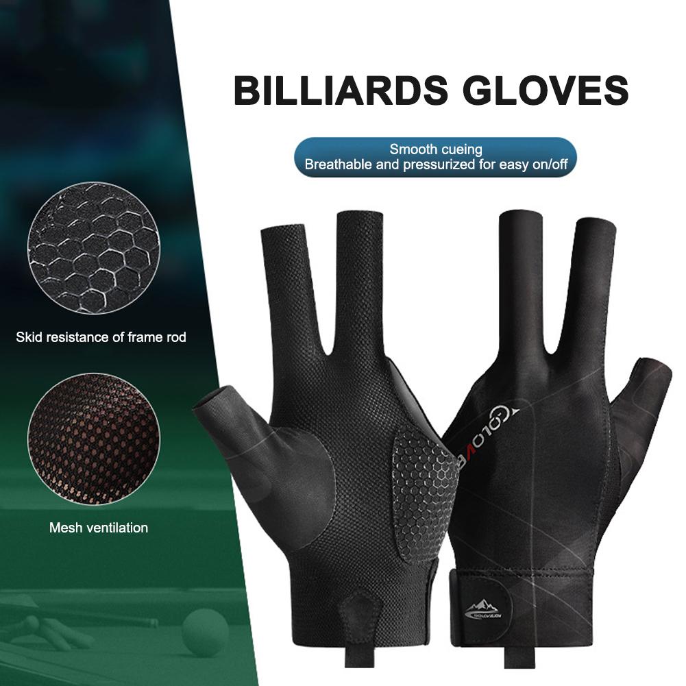 Open Finger Billiard Gloves Antiskid Polyester Snooker Billiards Gloves Adjustable Sticker Lightweight Reusable Amateur Training