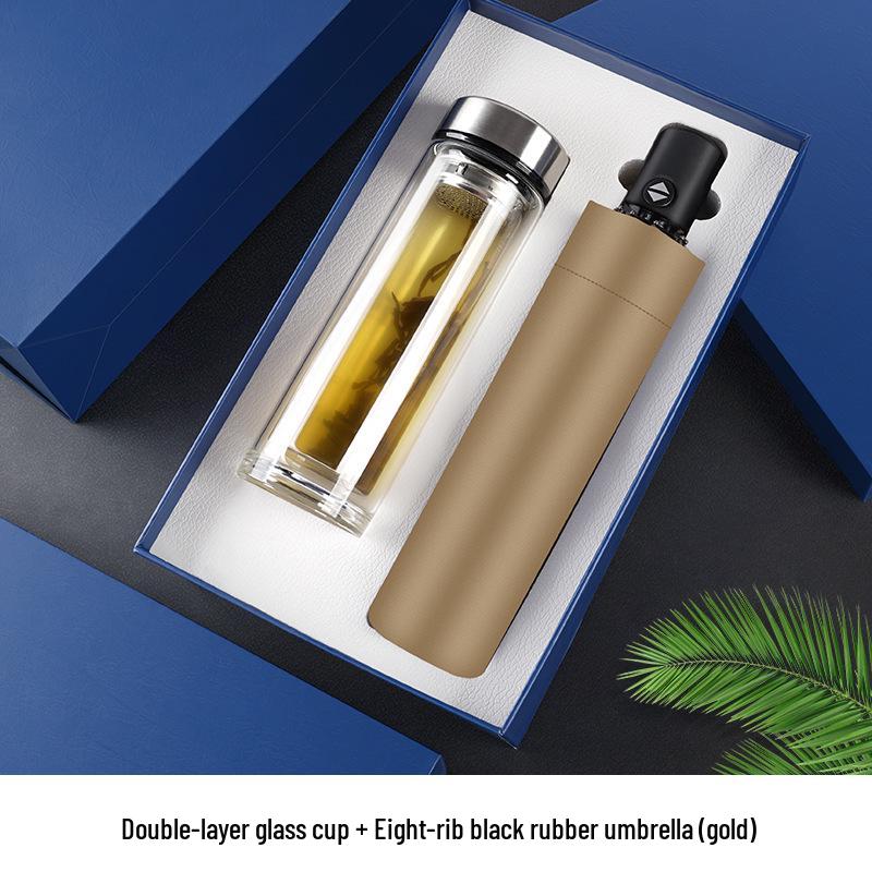 Double-Walled Glass Cup Gift Set with Logo - Business Event Souvenir Gift box + bag