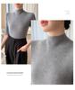 Women's Slim-Fit Knit Sweater: Half-High Neck, Mid-Sleeve, Versatile for Autumn & Winter.