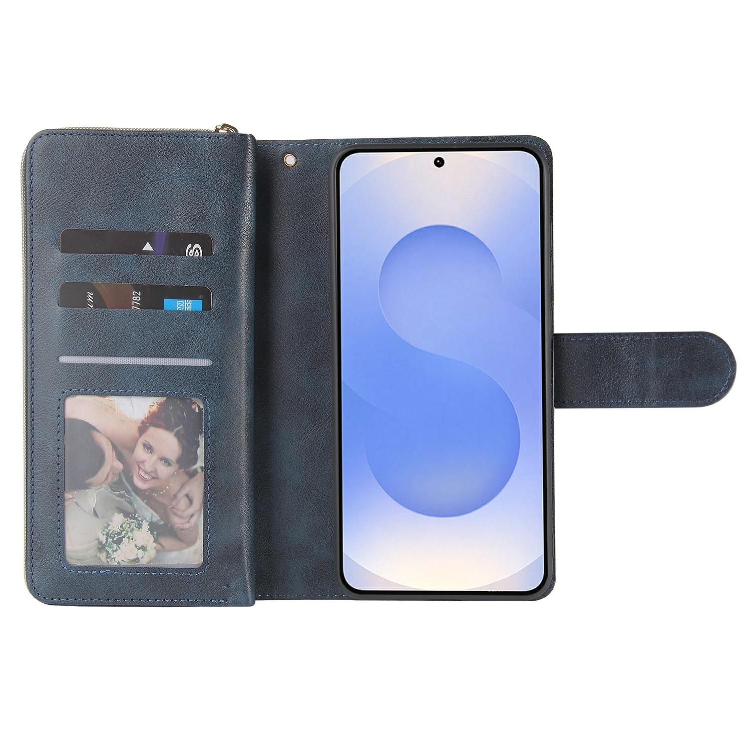 

For Samsung Galaxy S25 Edge Case Zipper Pocket PU Leather Phone Cover with Hand Strap Rose Gold