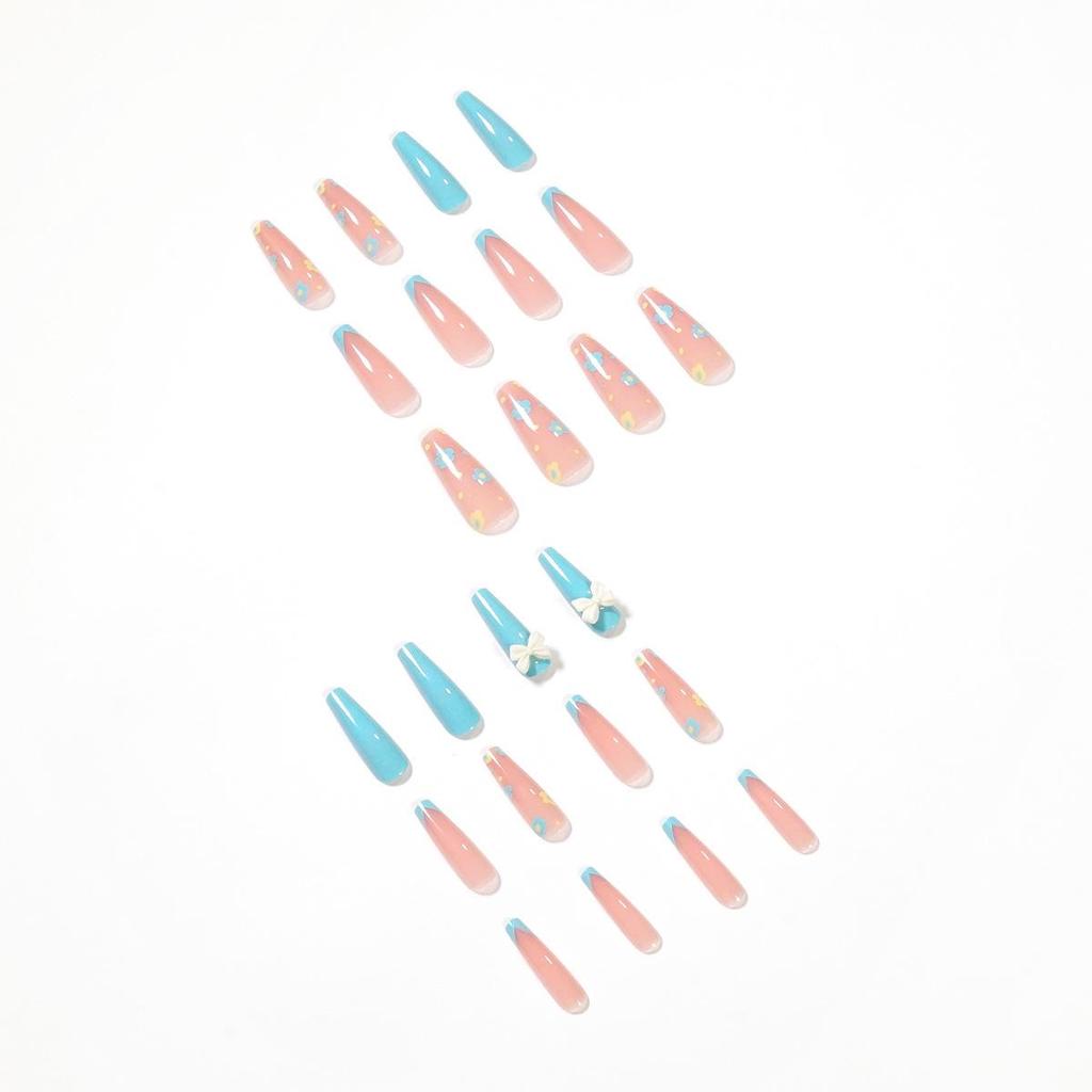 Macaron Blue Flower Nail Stickers: Wearable, Removable, Self-Adhesive Manicure Tips