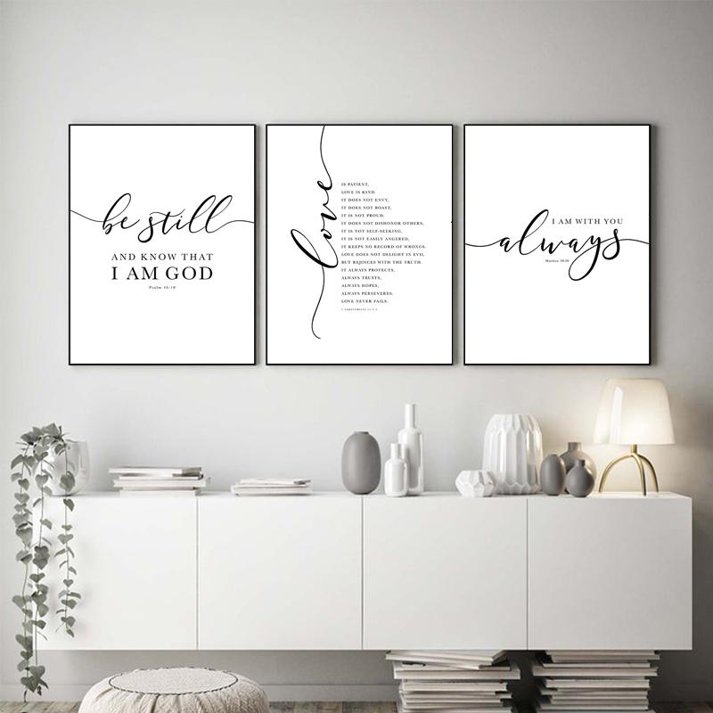 Christian Bible Verse Quote Plakáty a obrazy Černá Bílá Nástěnné Obrázky Písmo Christ Wall Umění Obraz na plátně Home Decor