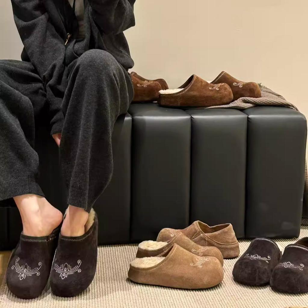 Sycamore Shadow Wood 2025 Autumn and Winter New Fluffy Velvet Fashion Versatile Platform Casual Half Drag Boken Shoes Women