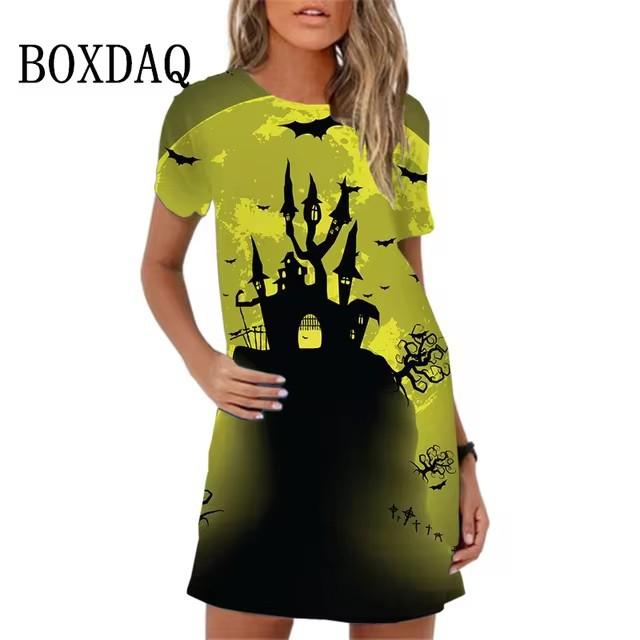 Women Elegant Short Sleeve 3d Print Midi Beach Dress Dailywear Summer T Shirt Dresses