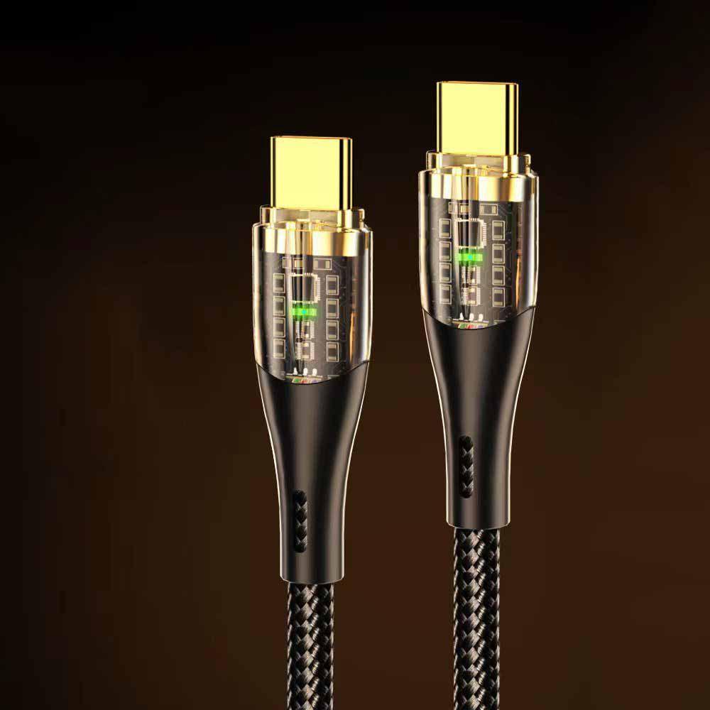 120W Transparent Braided Super Fast Charging Cable, Dual Type-C & Apple PD Compatible, for Huawei, Cross-border Style