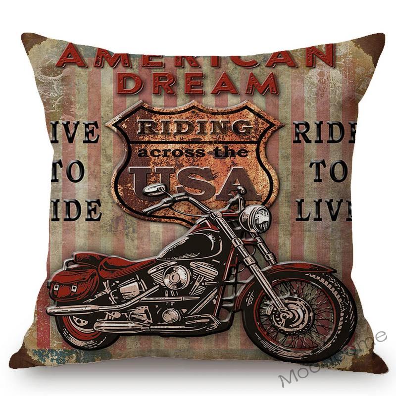 Vintage American Style Muscle Motorcycle Club Art Throw Pillow Case Retro Classic Motorbike Poster Art Linen Cushion Cover Case