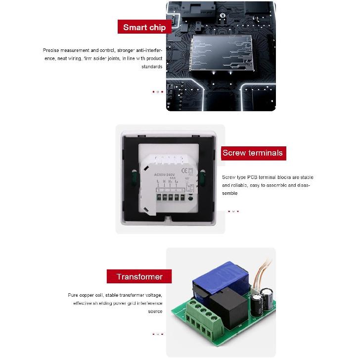 Smart Digital Thermostat for Home 7 Day Programmable WiFi Touchscreen App Voice Control Easy Install Wall Thermostat (Type 86, 95-240V 16A)
