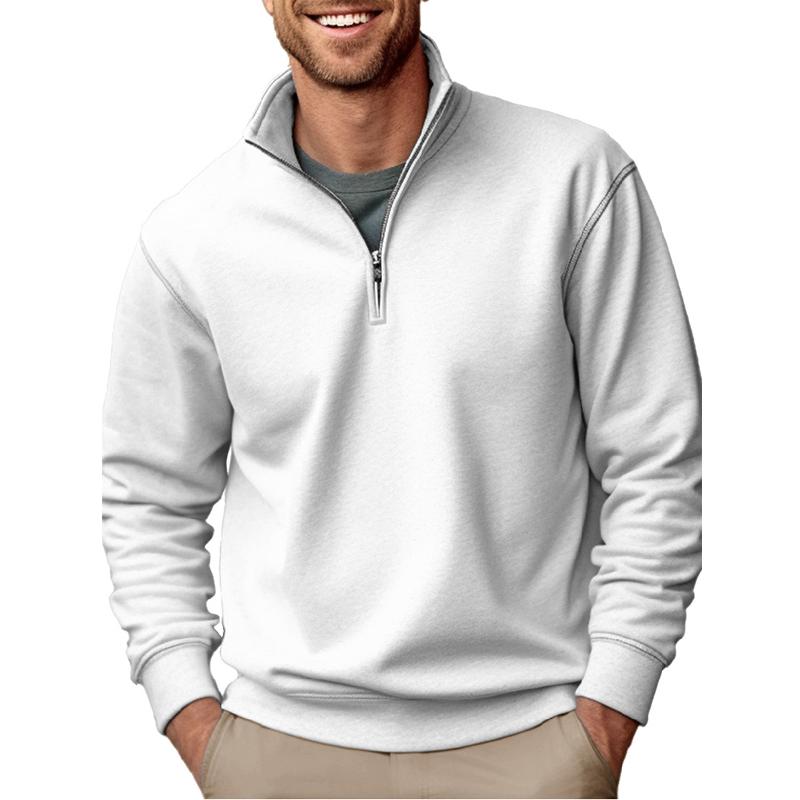 New Men's Hoodie Casual Zipper Stand Collar Thick and Fleece Solid Color Men's Hoodie