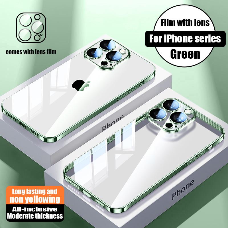 Official Not Yellowing High Clear Plating Case for For Iphone 16 15 14 13 12 11 Pro Max Plus Ultrathin Lens Film Protect Soft Cover