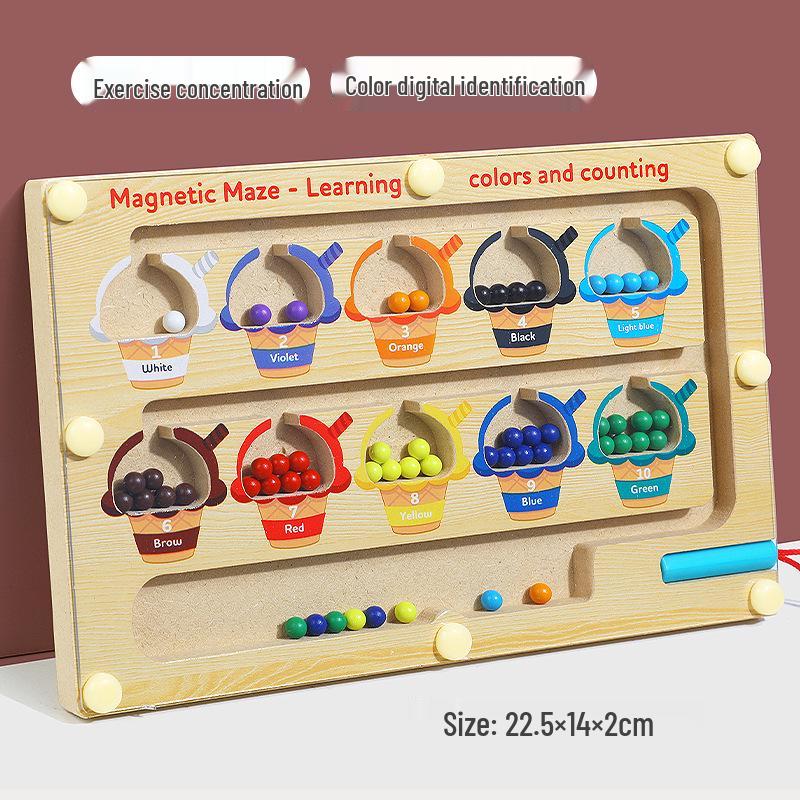 Kids Wooden Magnetic Maze: Pencil Control, Logical Thinking & Concentration Toy for Ages 3-6