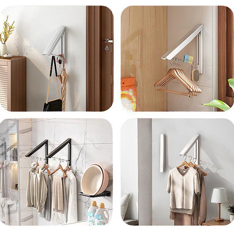 Wall Mount Folding Clothes Drying Rack Space Saving Collapsible Garment Hanging Bar for Balcony Laundry Room Bathroom
