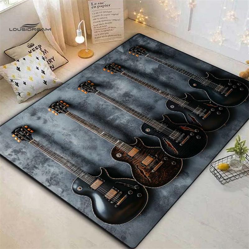 Electric Guitar Area Rug, Heavy Metal Grey Print, Modern Home Decor, Non Slip Floor Mat, Stylish Living Room Accent