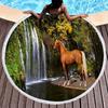 Horse Round Beach Towel,Wild Horse Beach Blanket Shawl Soft Microfiber Cowboys Western Farmhouse Rustic Theme Towel For Picnic