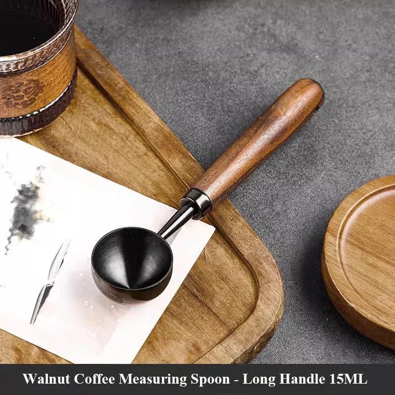 Walnut Handle Coffee Spoon Long Handle Coffee Bean Spoon Short Handle Stainless Steel Coffee Powder Measuring Spoon Kitchen Tool