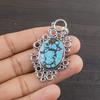 Natural Tibetan Turquoise Gemstone 925 Sterling Silver Jewelry  Pendant 2.06" AJP-2460