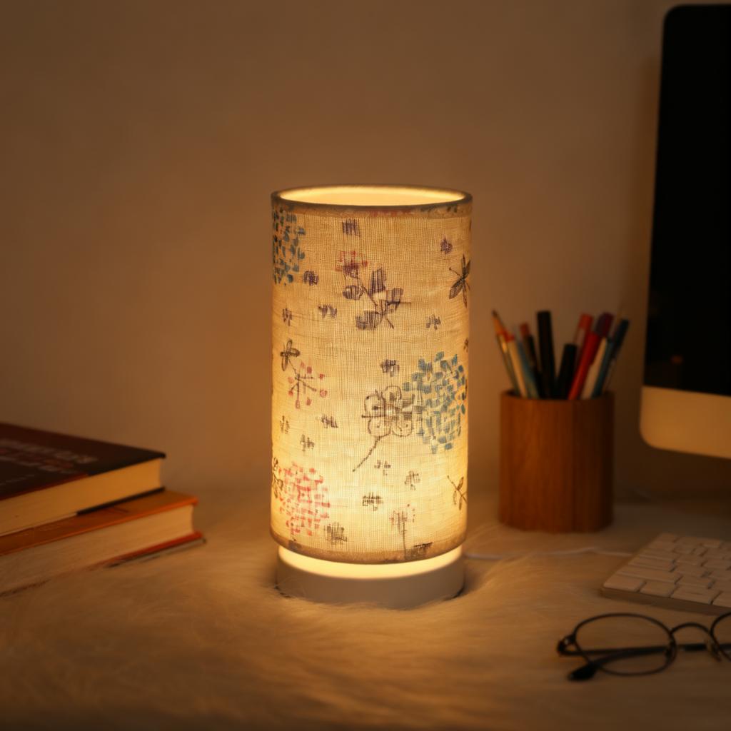 Nordic Retro-style Table Lamp with Fabric Lampshade - USB Powered, Perfect for Bedroom, Study, and Home Decor